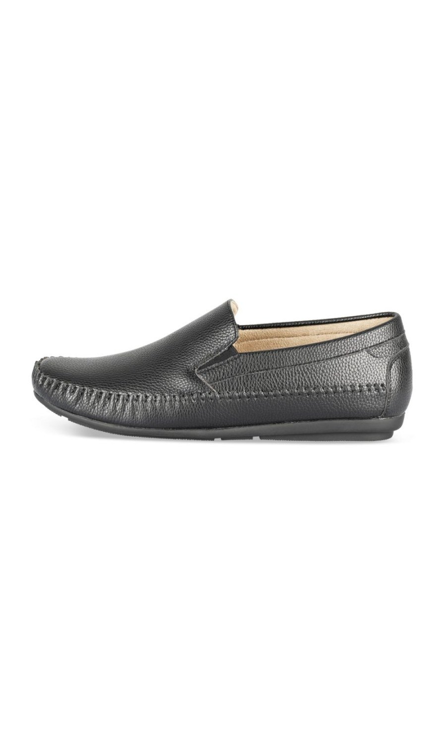 Black grained loafers, elastic gussets