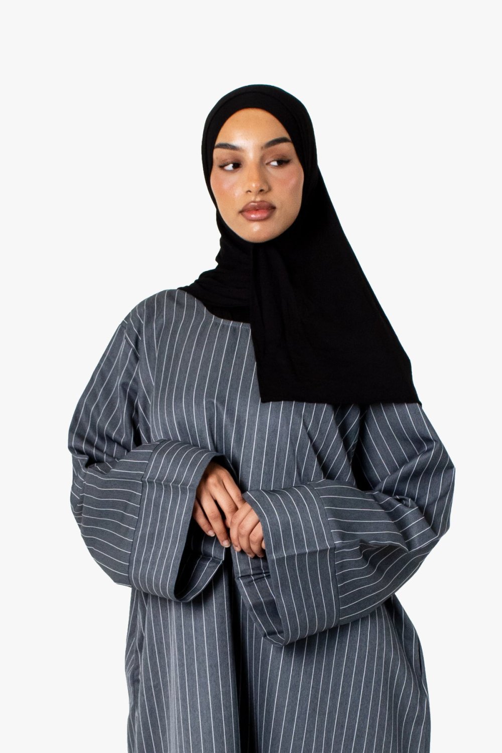 Abaya kimono rayée - Gris ardoise
