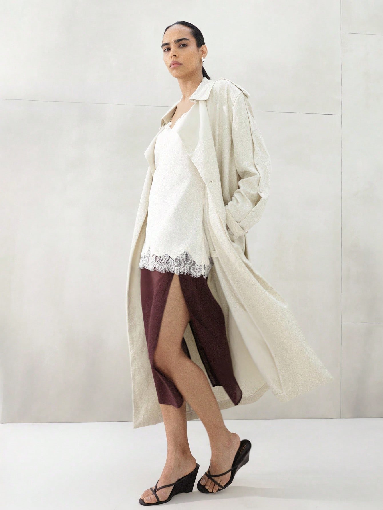 Manteau trench twil b ceinture w col large