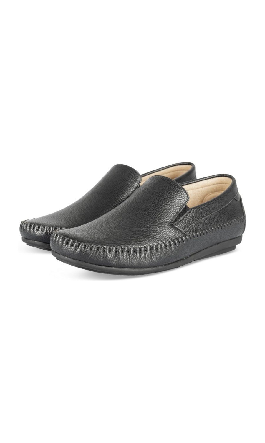 Black grained loafers, elastic gussets