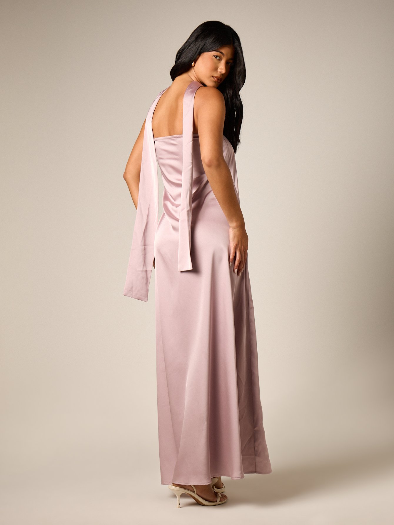 Strapless evening gown with satin scarf detail