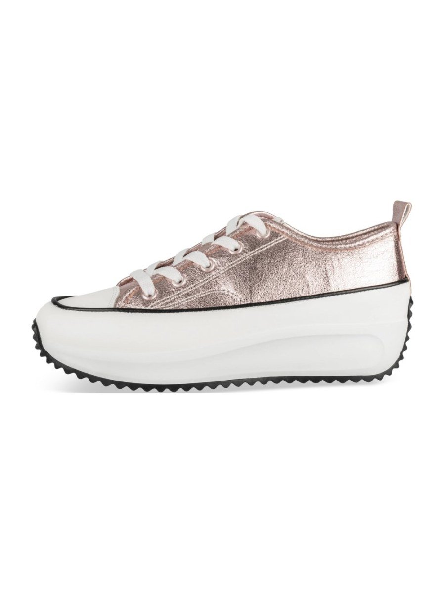 Pale pink metallic platform sneakers