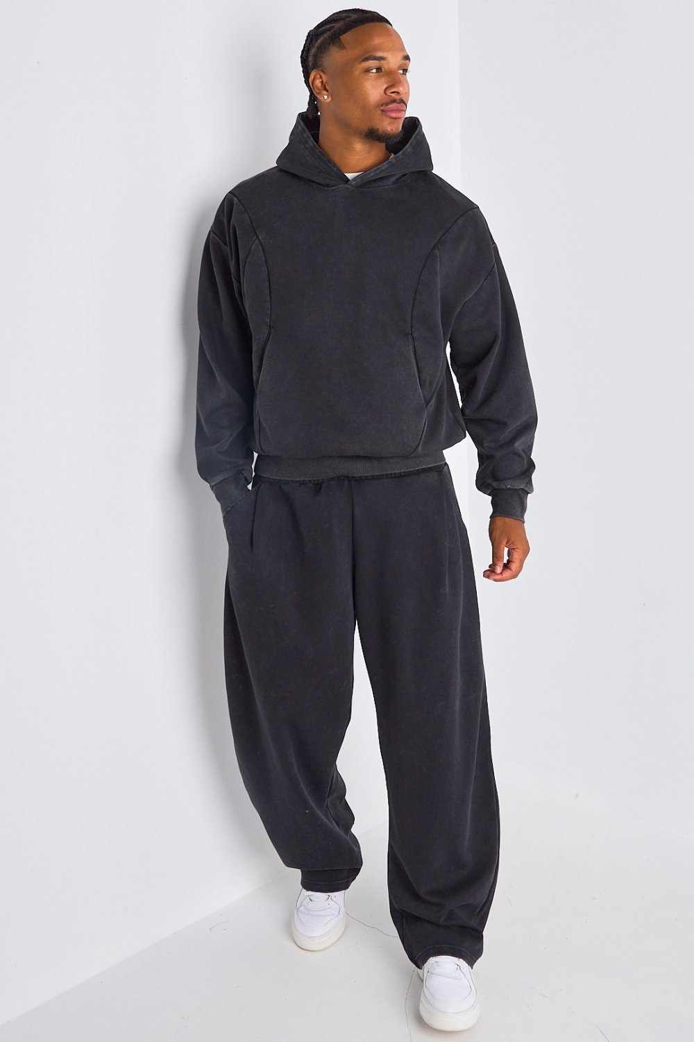Survêtement sweat à capuche et jogging noir chiné