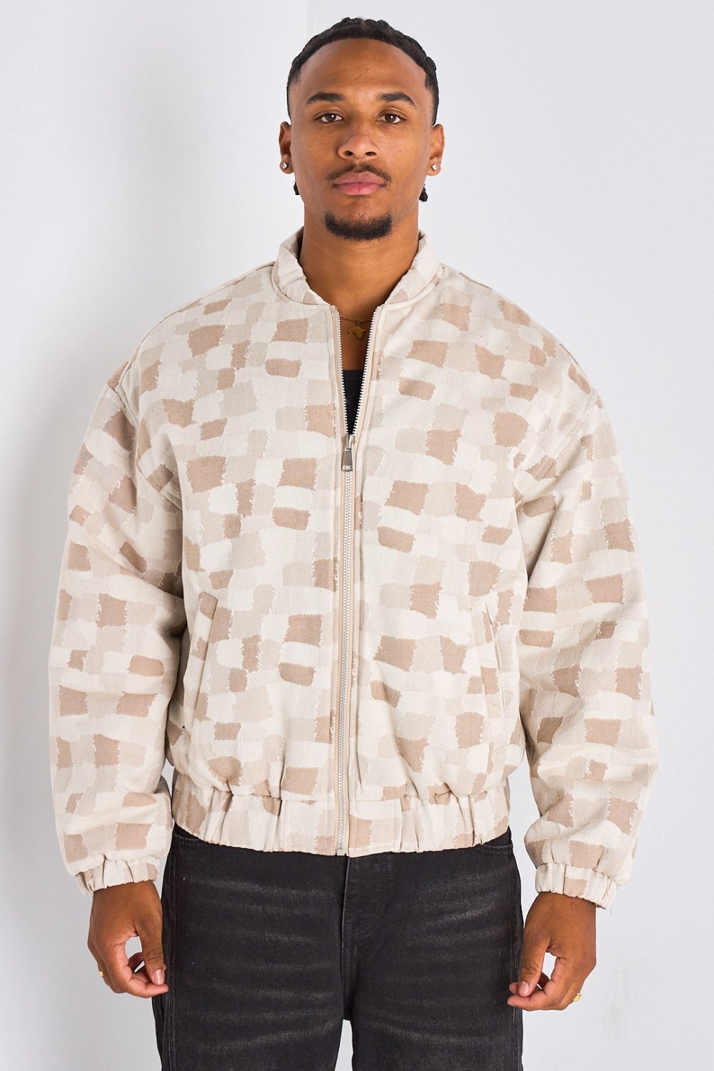 Bomber b motifs géométriques beige