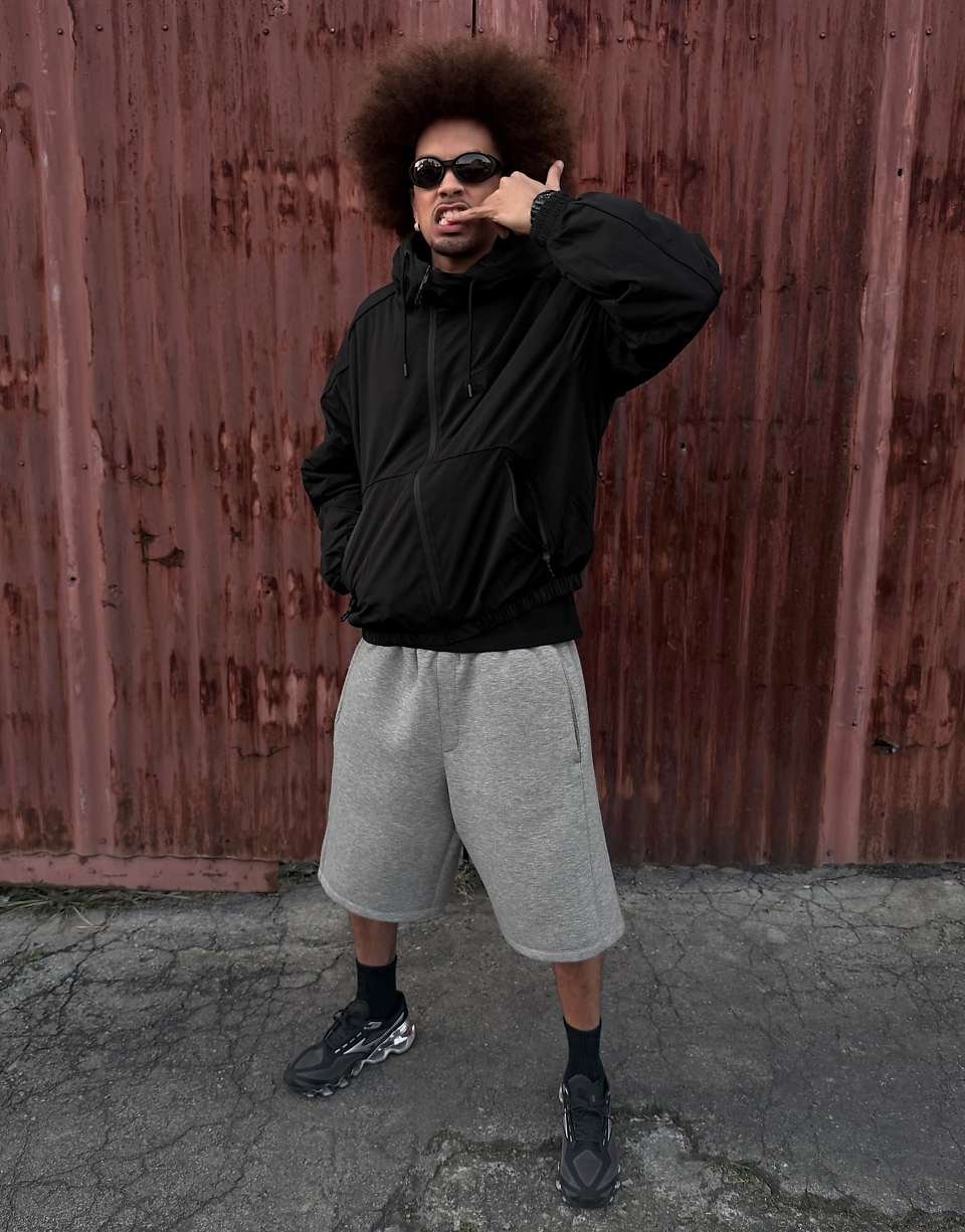 Technical fabric hooded jacket - Black