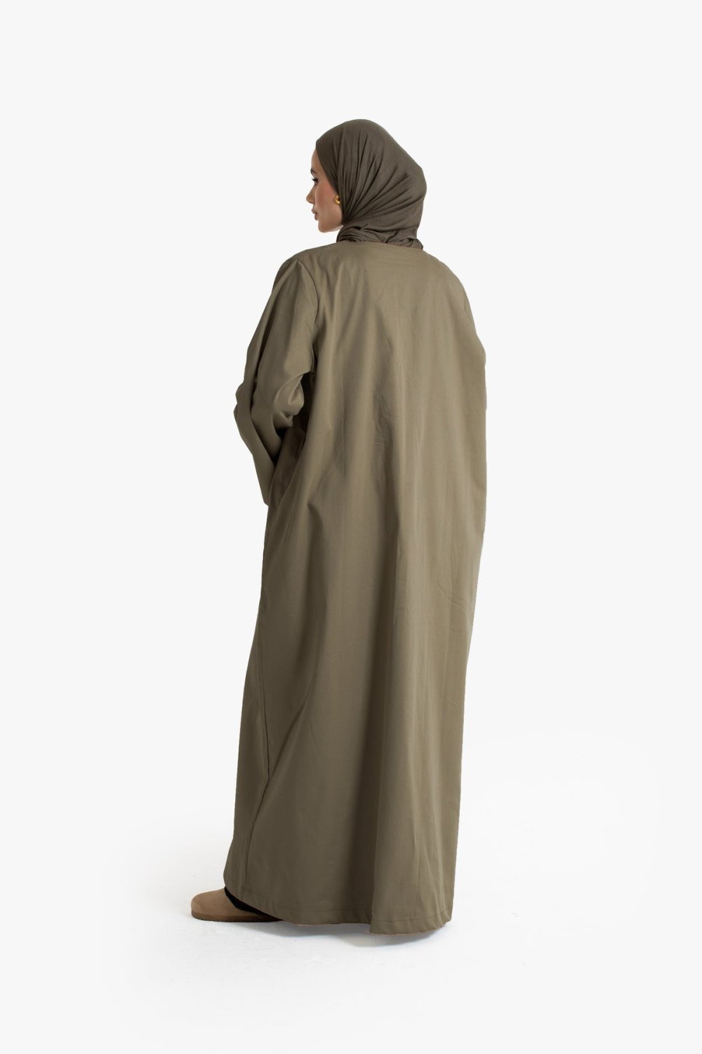 Abaya m7loula b l3a9ad, coton - Khder kaki