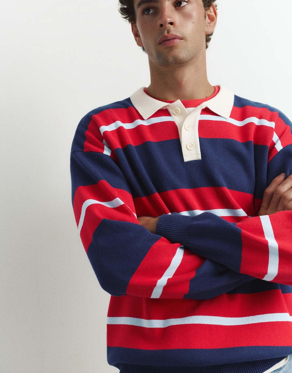 Polo b triko b rayures - Bleu marine