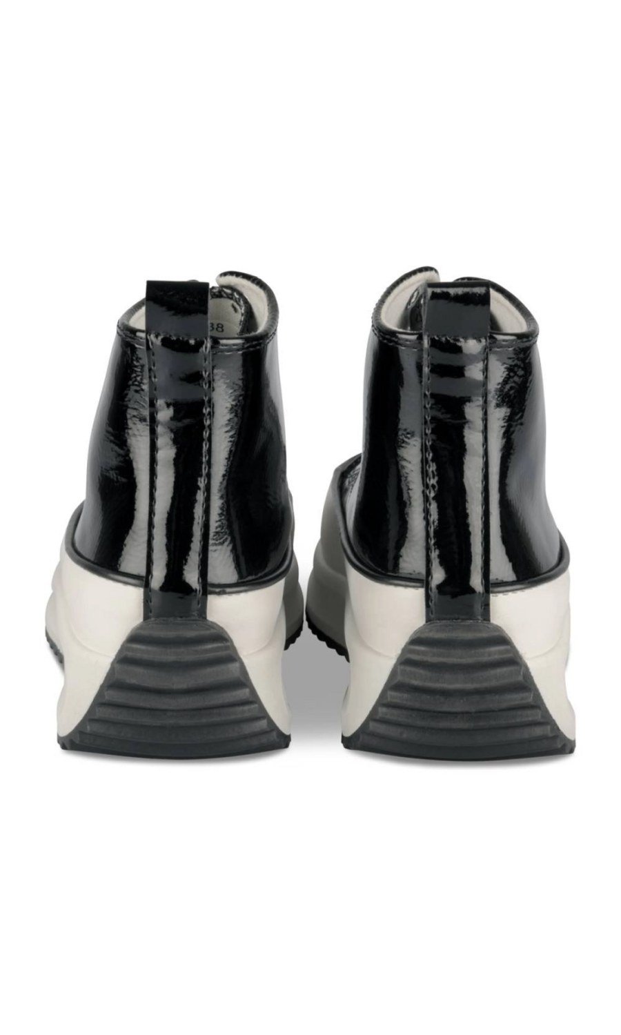 Black patent-look high-top platform sneakers