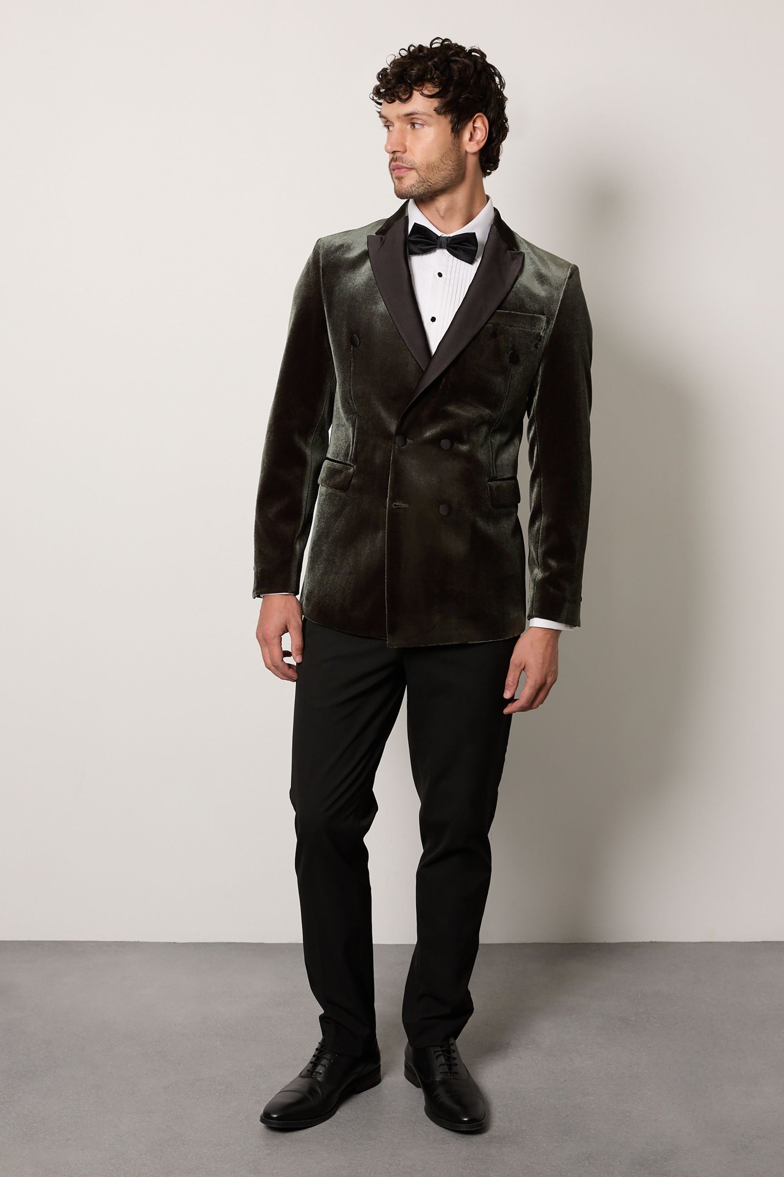 Veste de smoking croisée en velours vert mousse