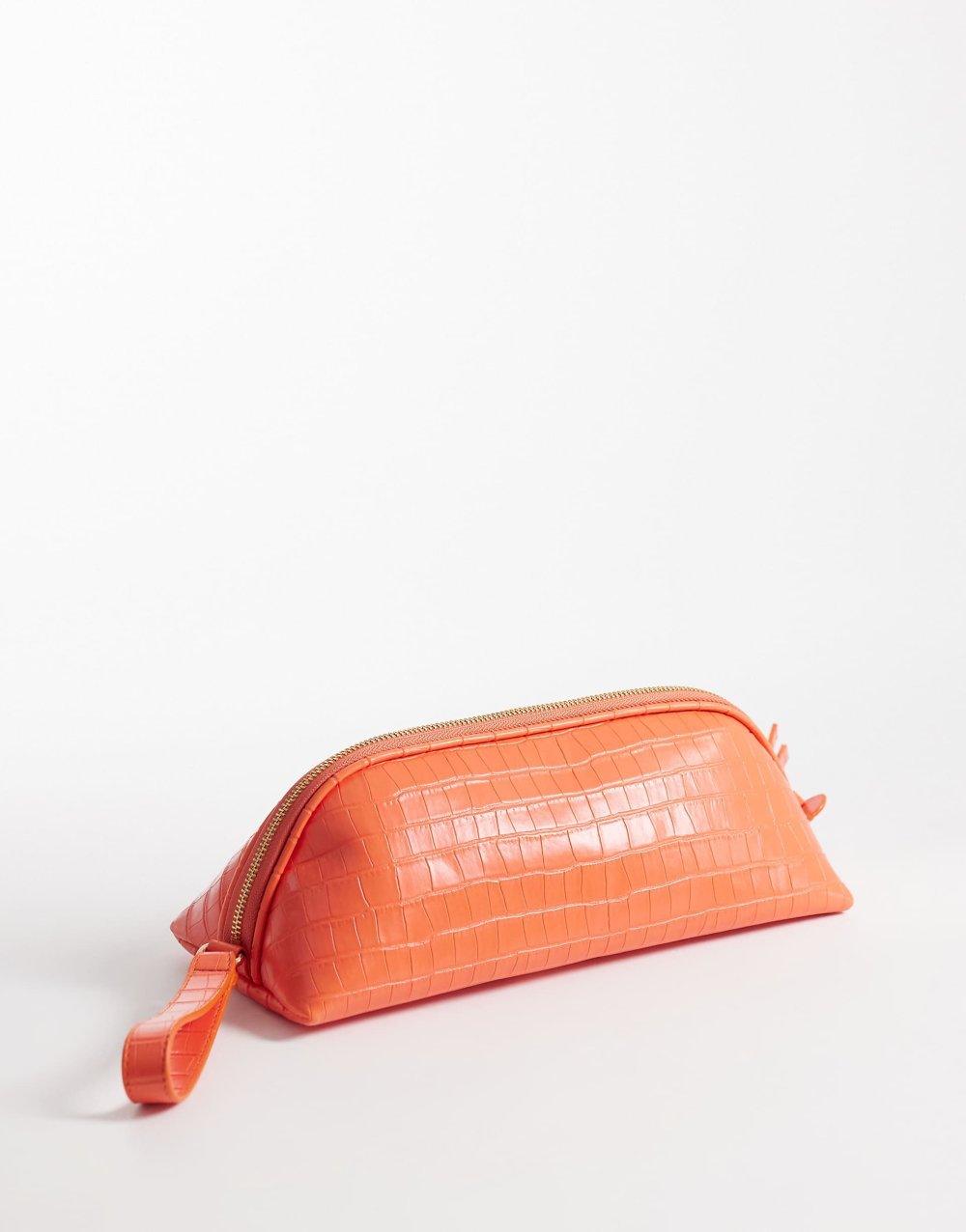 Orange croc effect clutch bag