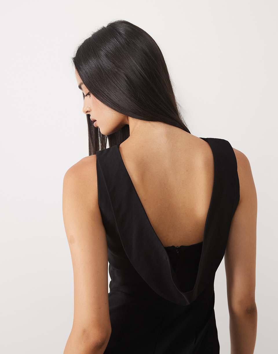 Bengaline maxi dress with draped back - Black