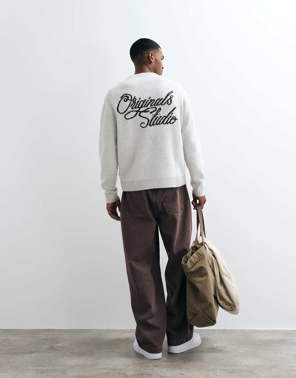 Originals pull en maille jacquard à imprimé au dos gris clair