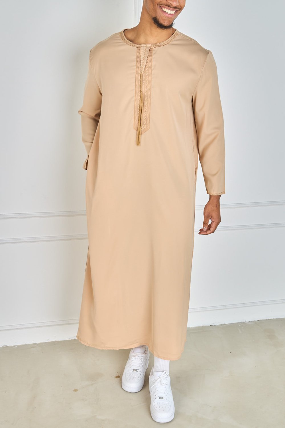 Qamis kaytmed b col rond mtarz beige