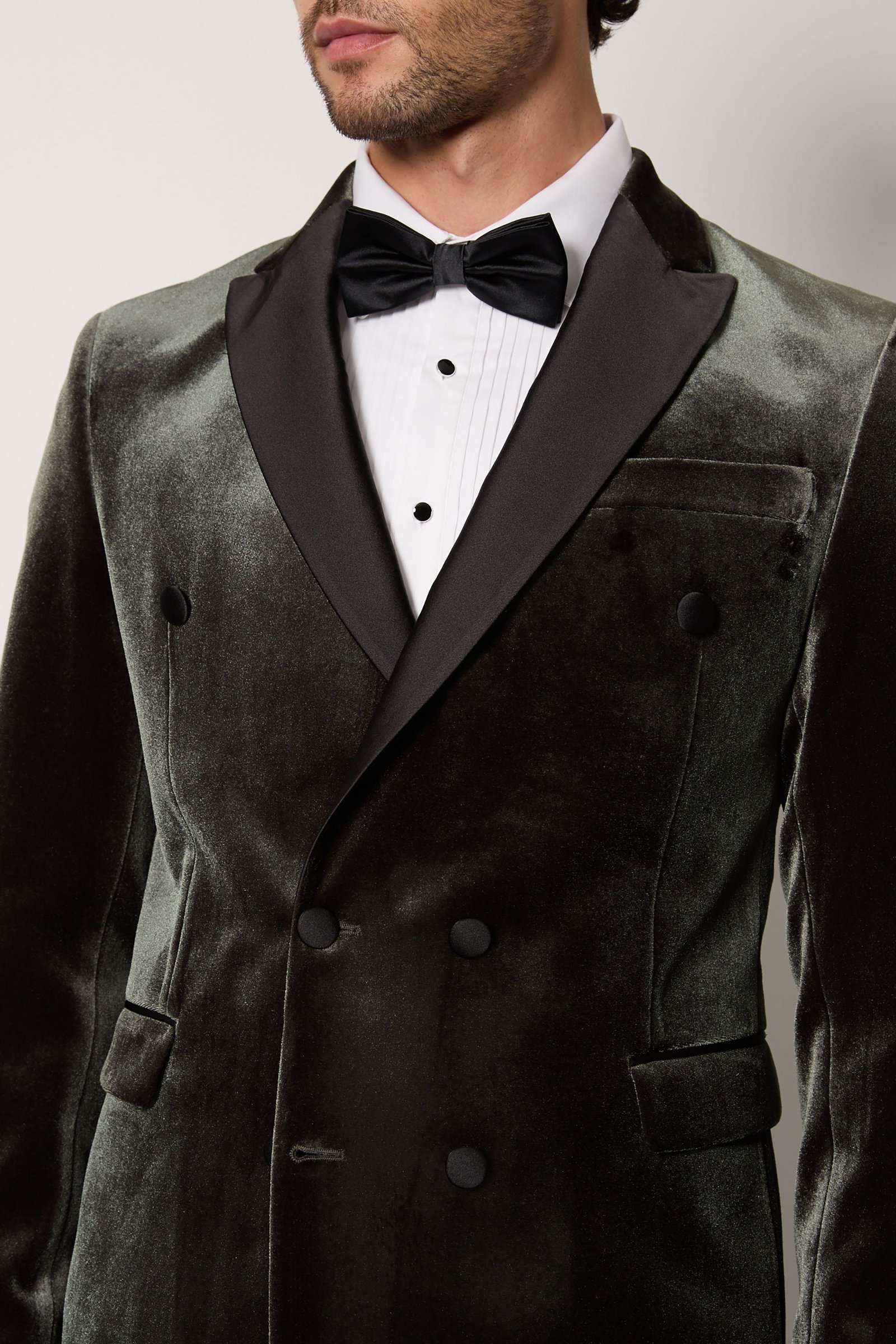 Veste de smoking croisée en velours vert mousse