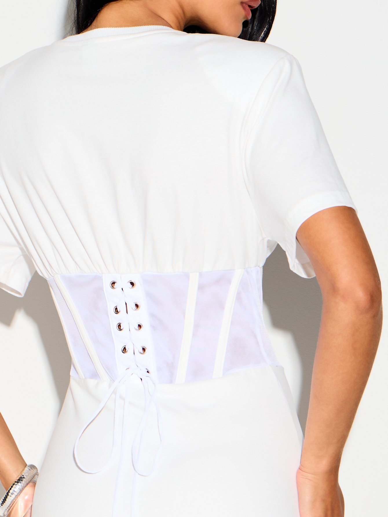 Robe mini t-shirt corset b tricot w lacets f dher