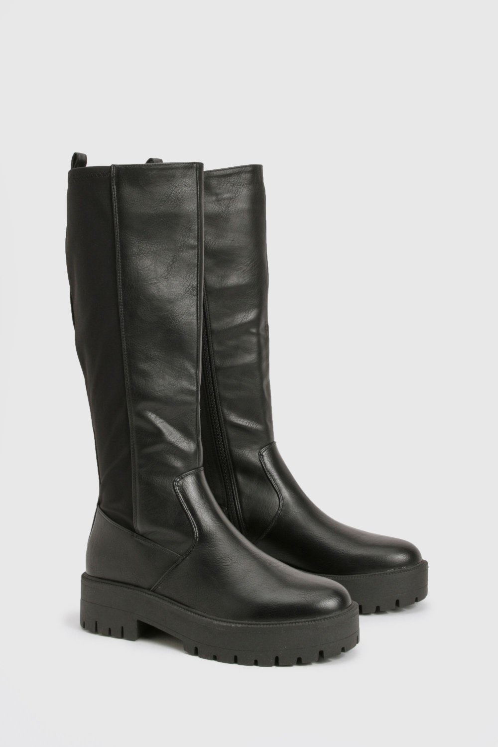 Stretch platform knee-high boots
