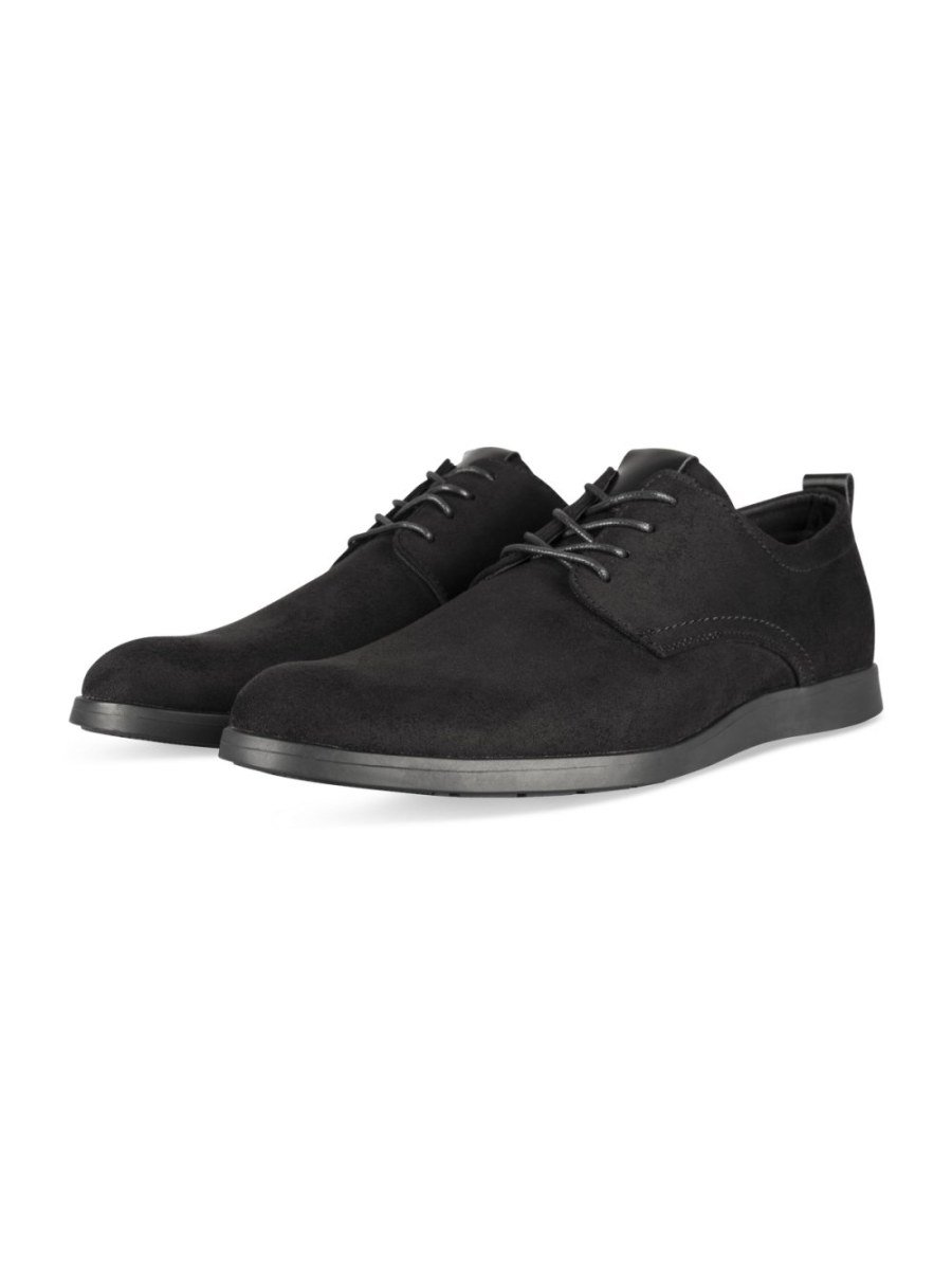 Black suede-effect derbies, flat sole