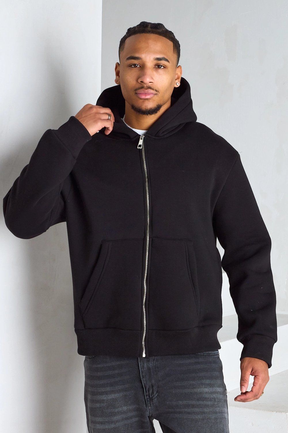 Veste à capuche zippée molletonnée noire