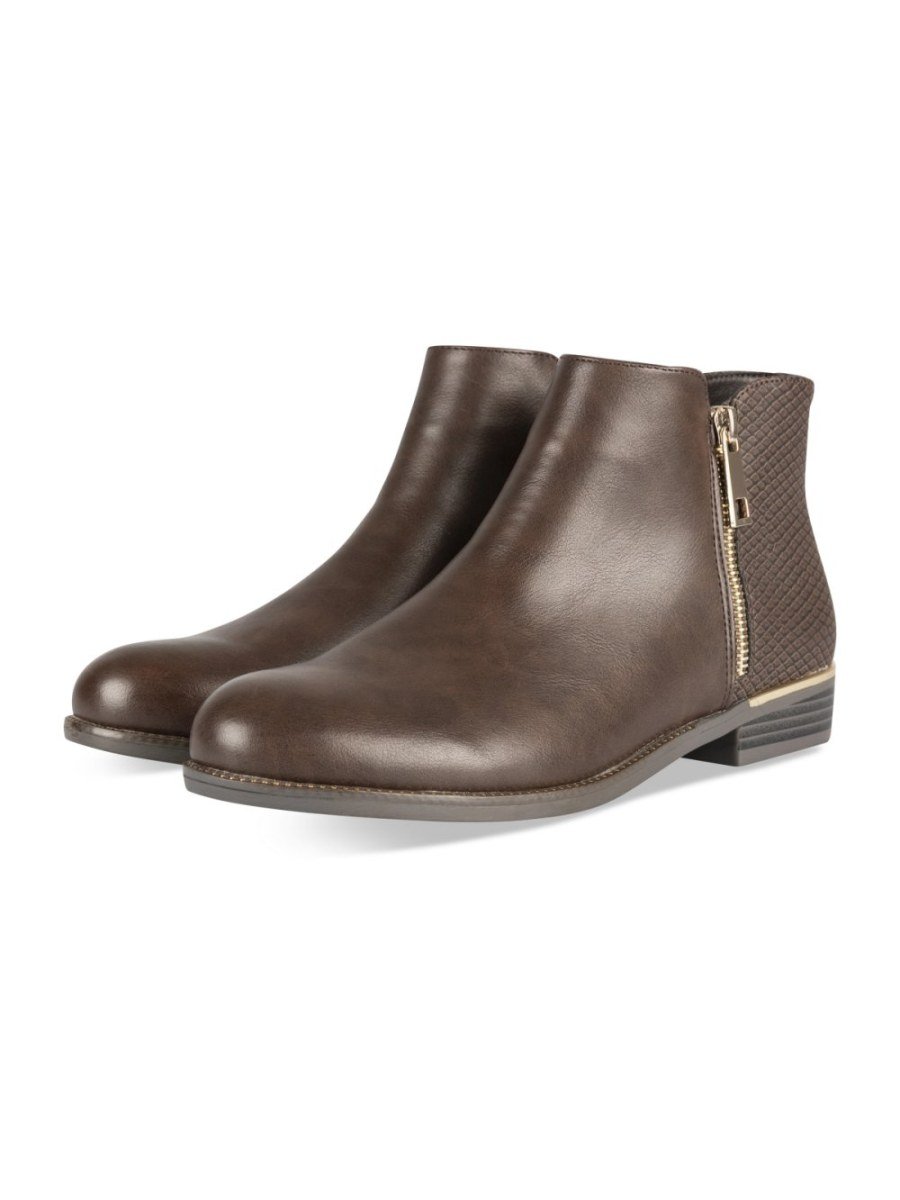 Bottines zip doré effet serpent marron