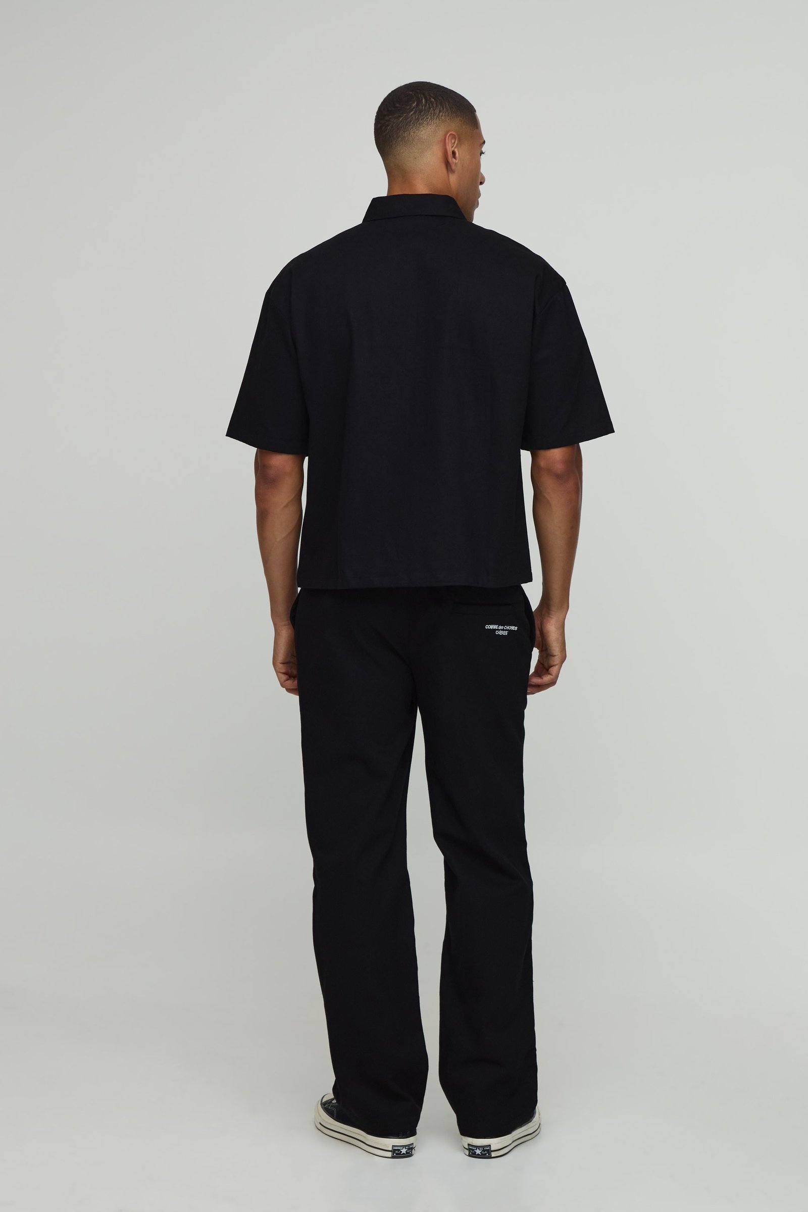 Ensemble Chemise Surdimensionnée En Sergé Brodé Avec Fermeture Éclair Et Pantalon Décontracté À Poche