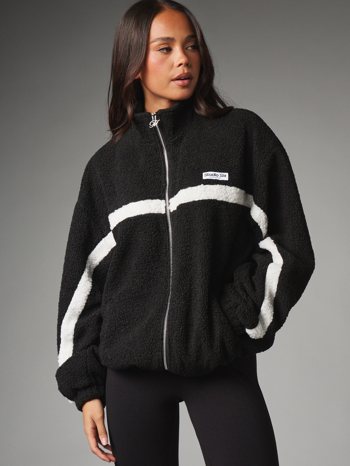 Veste Oversize En Polaire Sherpa Avec Empiècements À Rayures Contrastées