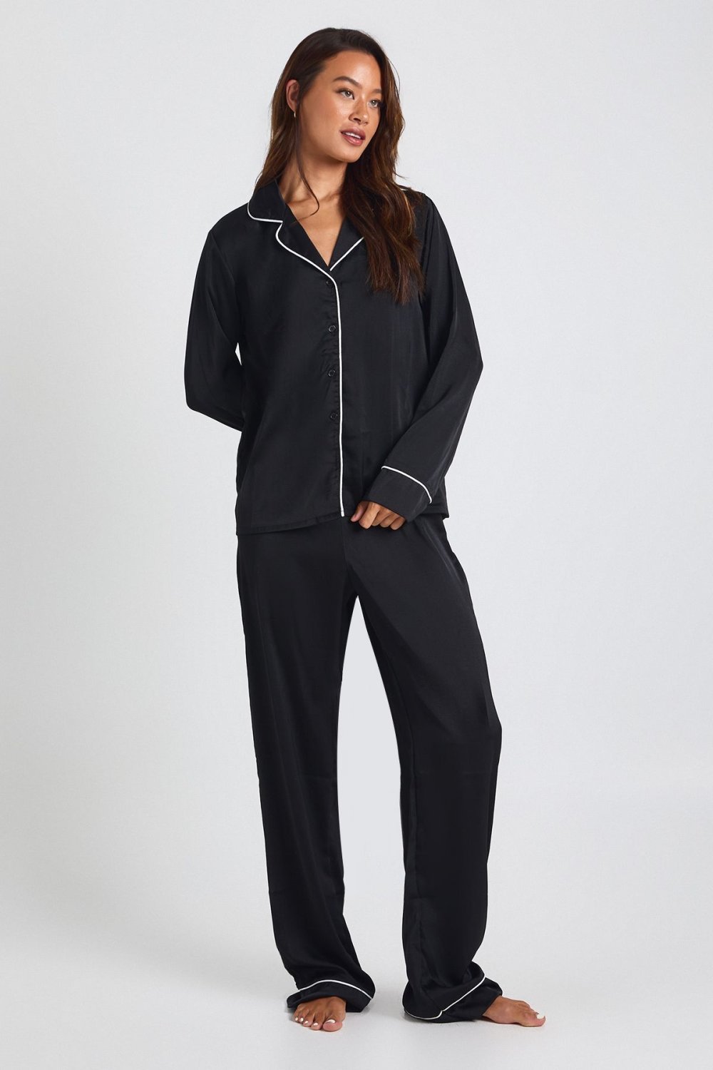 Pyjama chemise et pantalon en satin - Tall