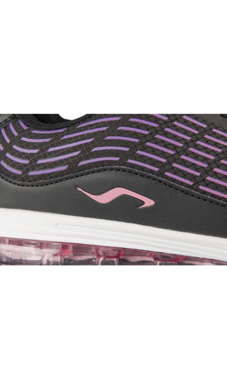 Black and purple striped sneakers with air bubble sole