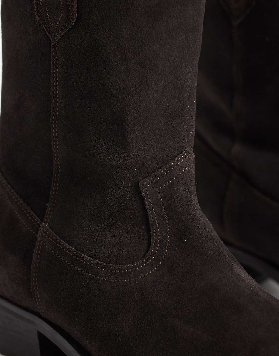 Bottes à enfiler à talon cubain en daim - Marron