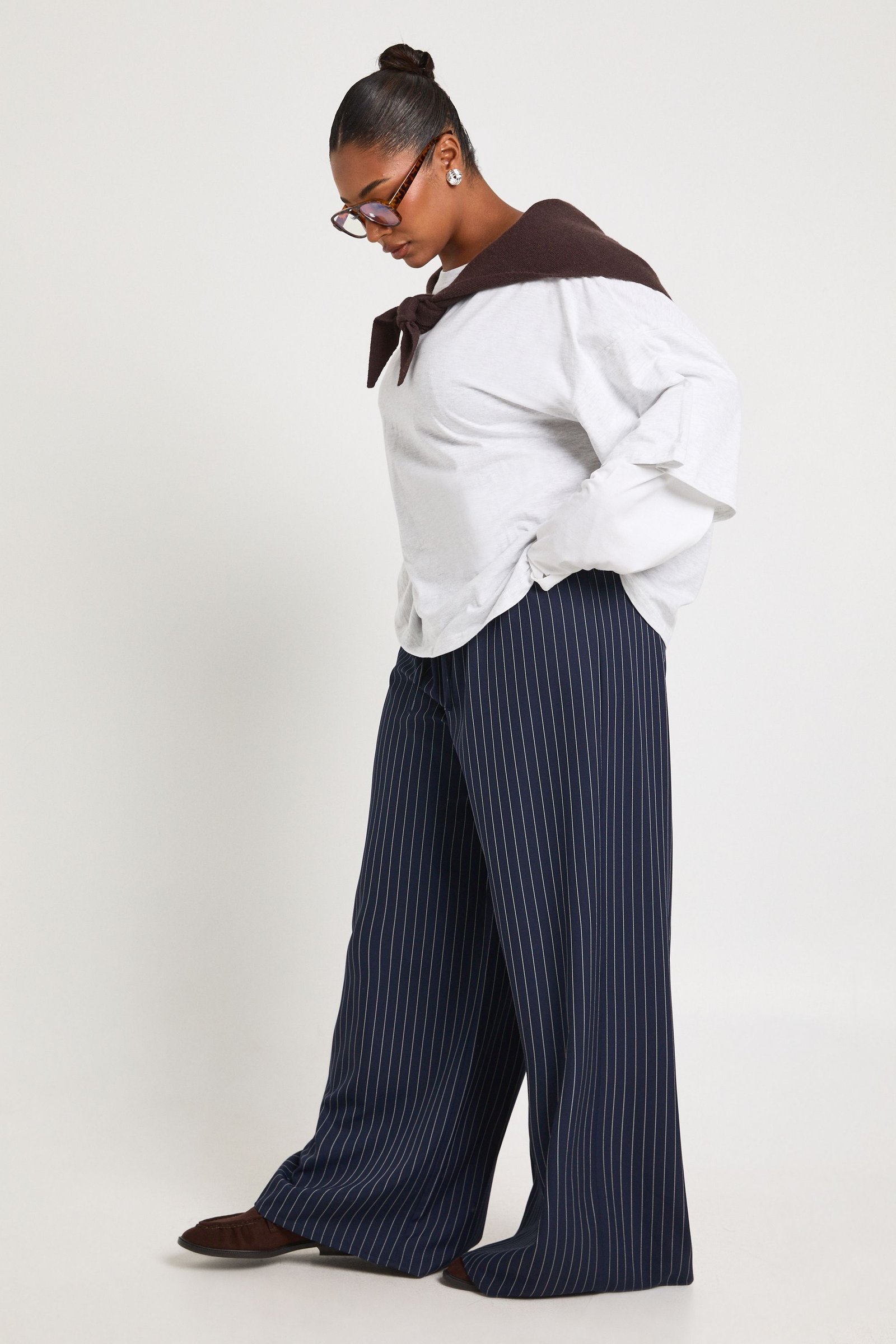 Pantalon à rayures tissées taille - Grande taille