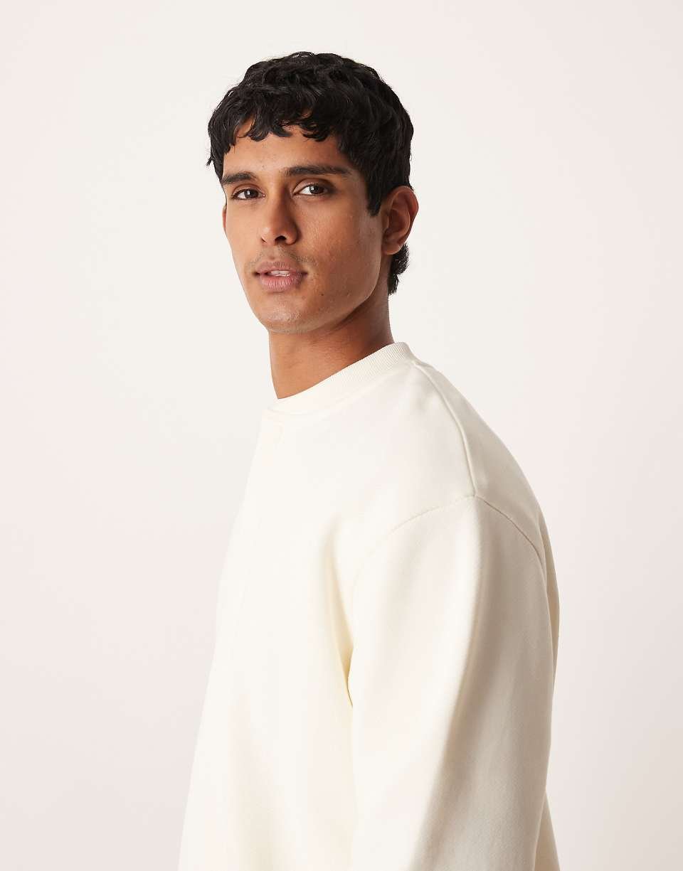 Sweat oversize épais à col tunisien - Écru