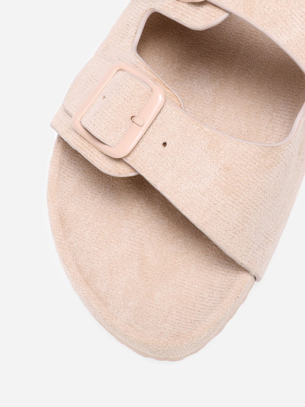 Beige faux suede double-strap mules