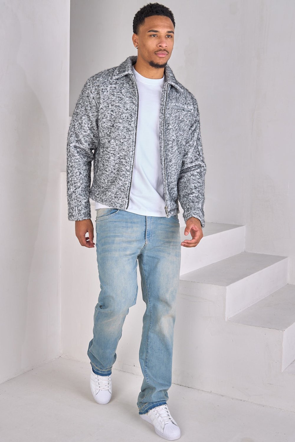 Veste polaire texturée zippée noir et blanc