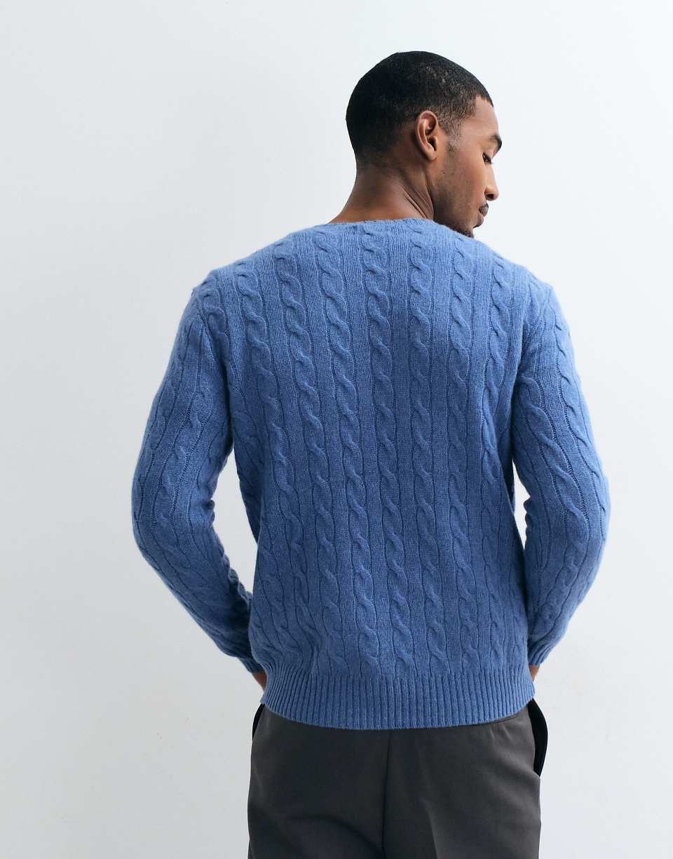 Blue cable knit wool jumper with icon logo