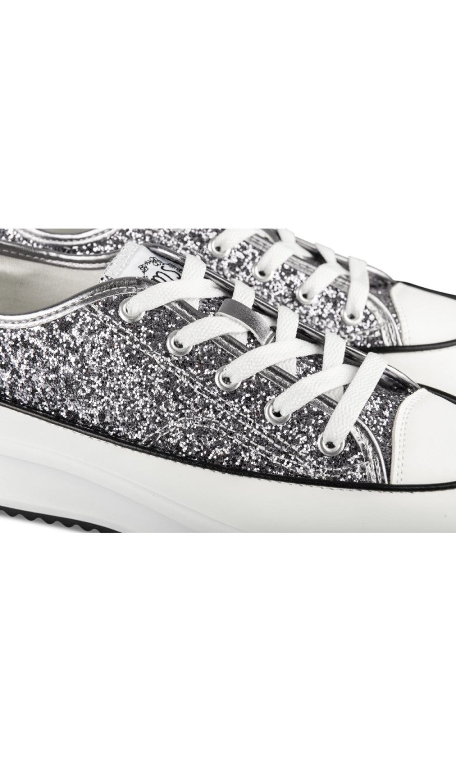 Metallic grey glitter platform sneakers