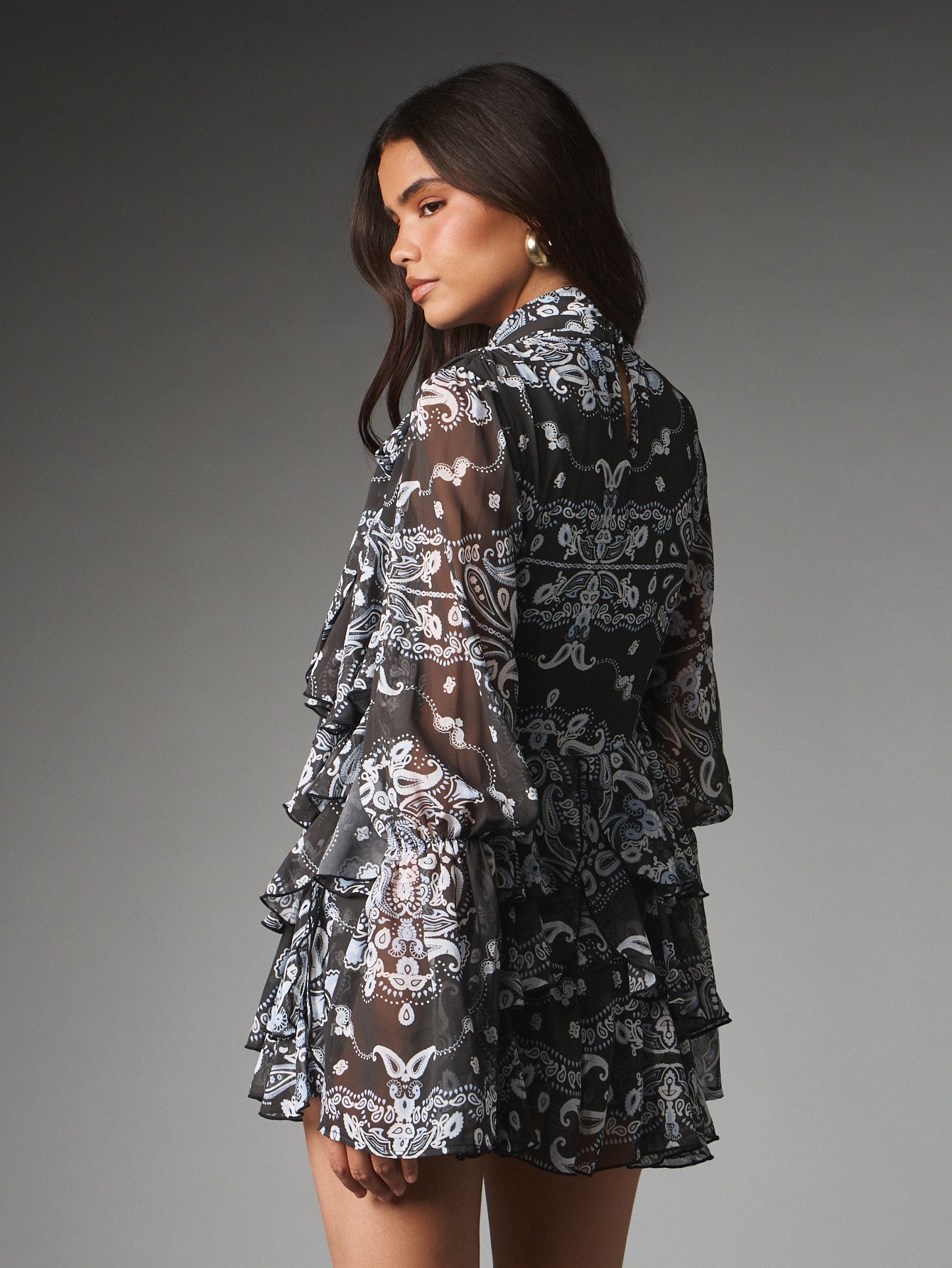 Robe 9sira mousseline imprimé cachemire b volants étagés