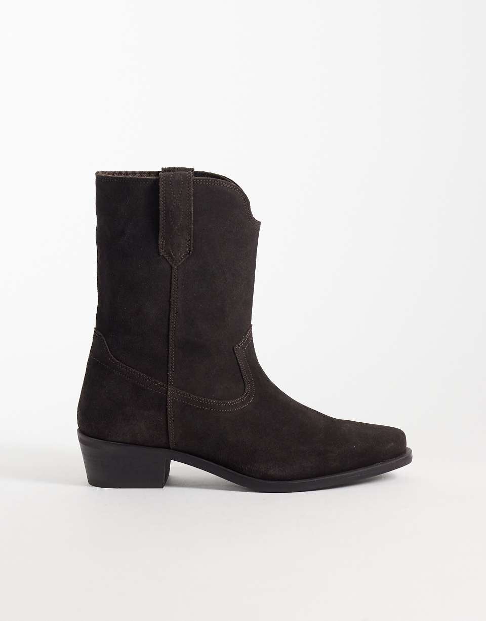 Bottes à enfiler à talon cubain en daim marron