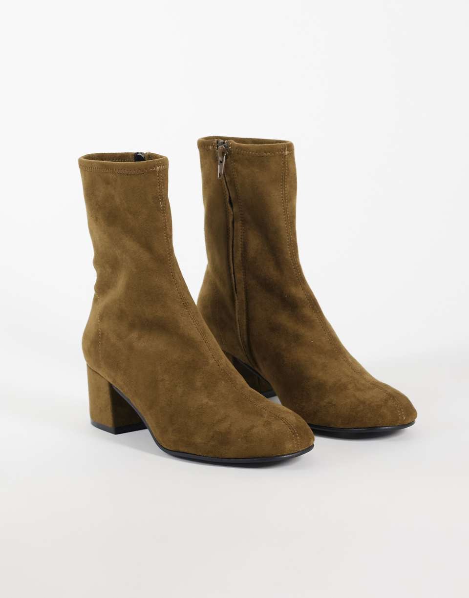 Bottines à talon carré Ronan en suédine olive
