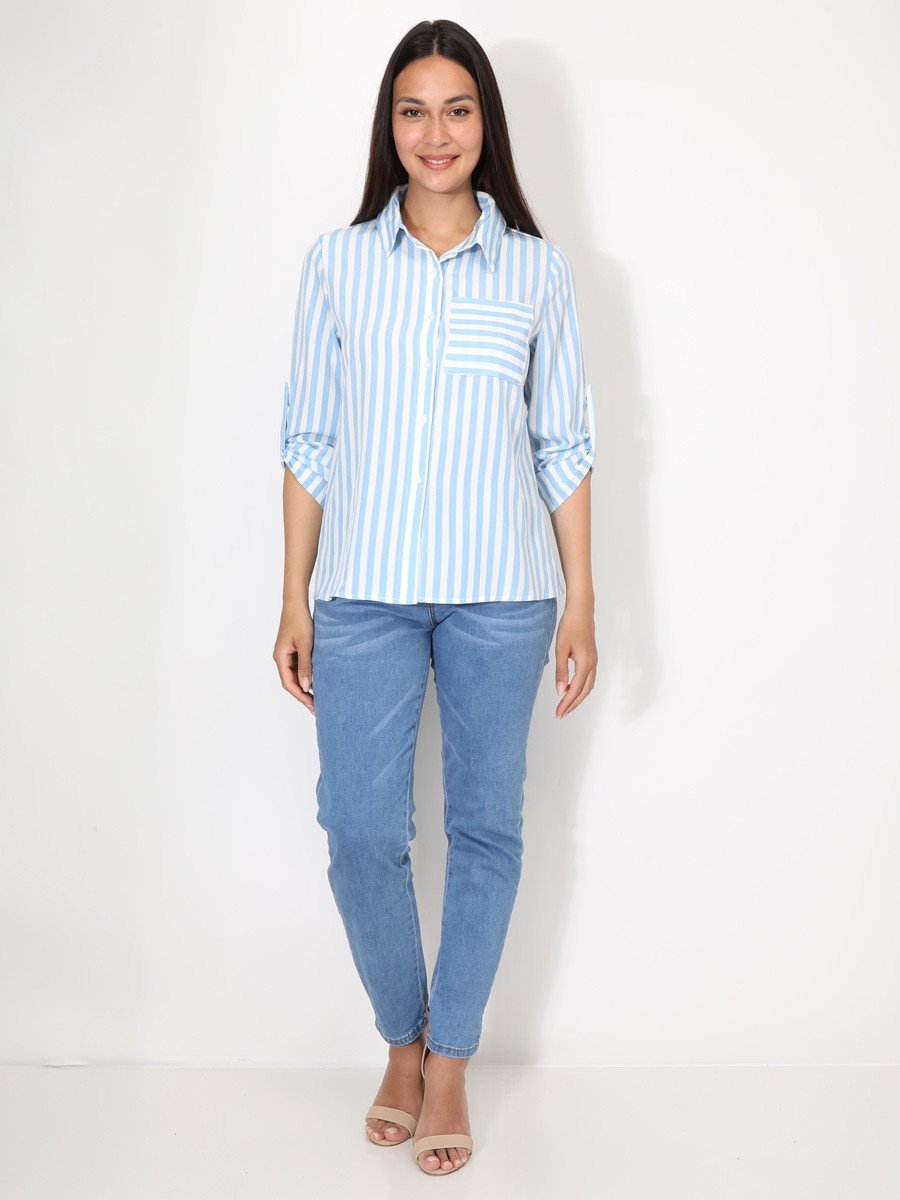 Chemise fluide rayée à poche bleu clair