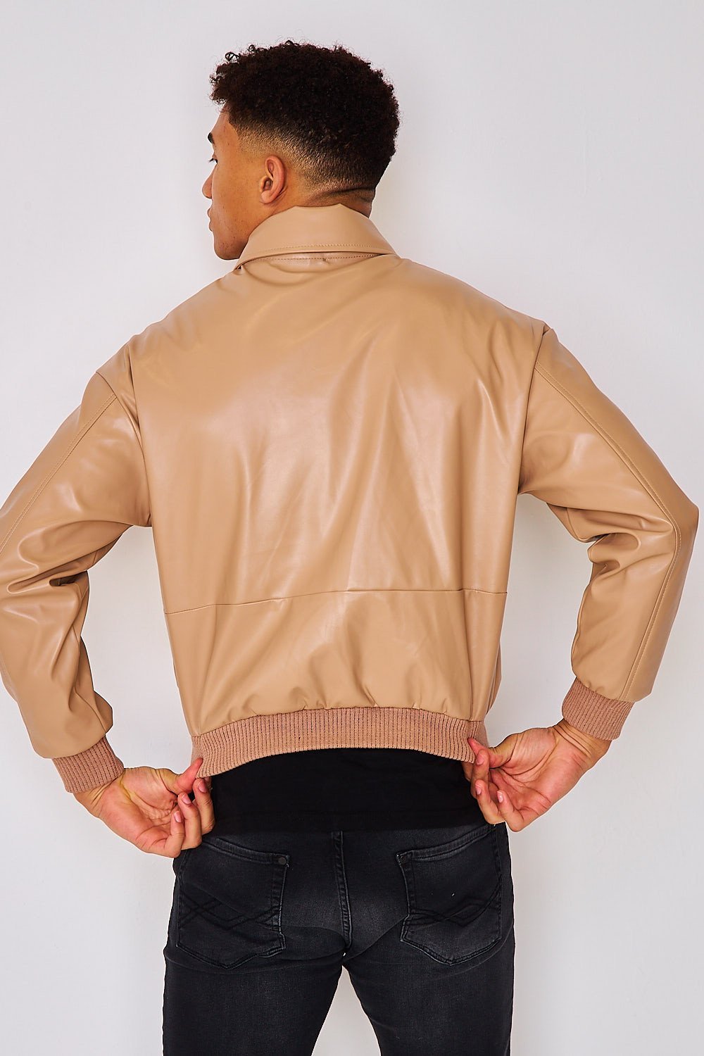Bomber simili cuir b zip beige ghame9