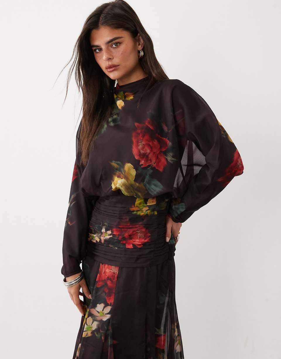 Robe twila mousseline b taille froncée w empiècement godet, imprimé fleuri 9ehwi