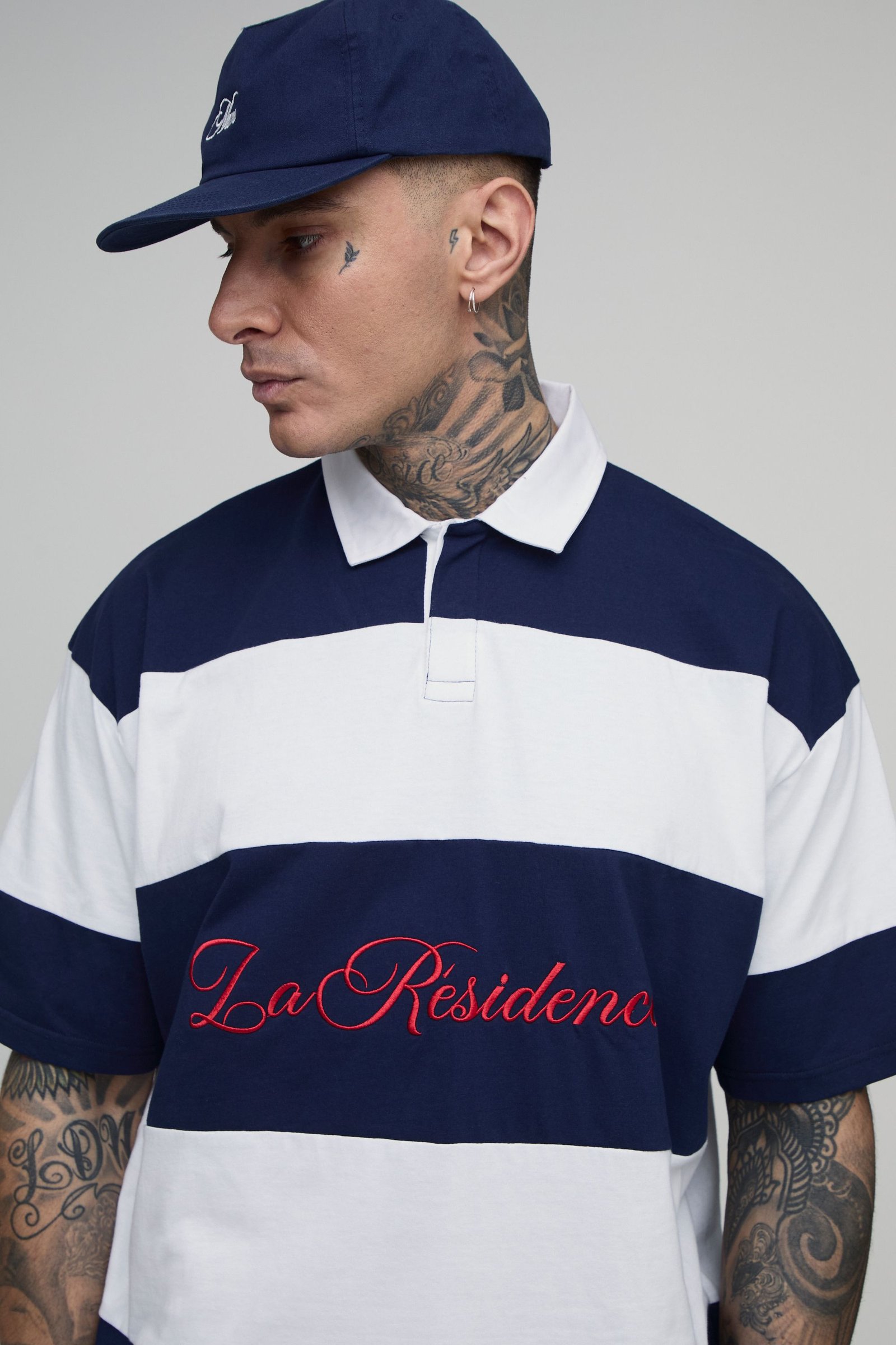 Polo rugby rayé oversize brodé - Grande taille