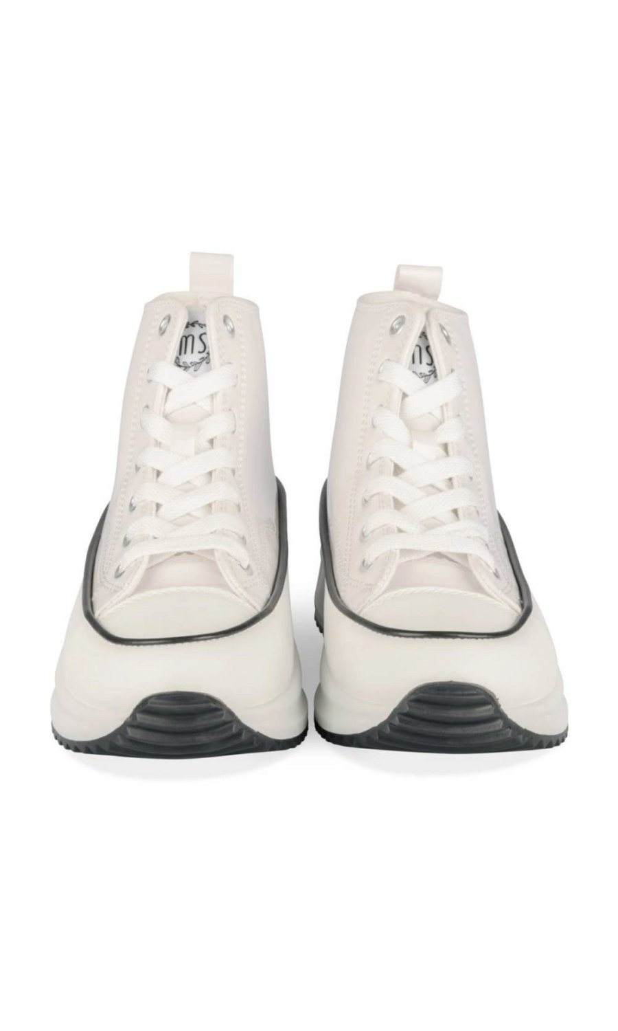White patent-look high-top platform sneakers