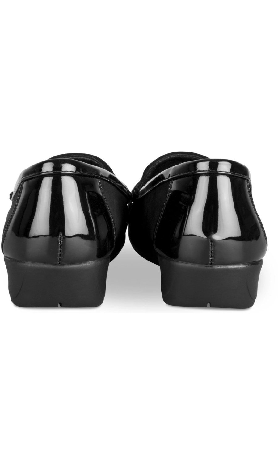 Black faux suede and patent loafers