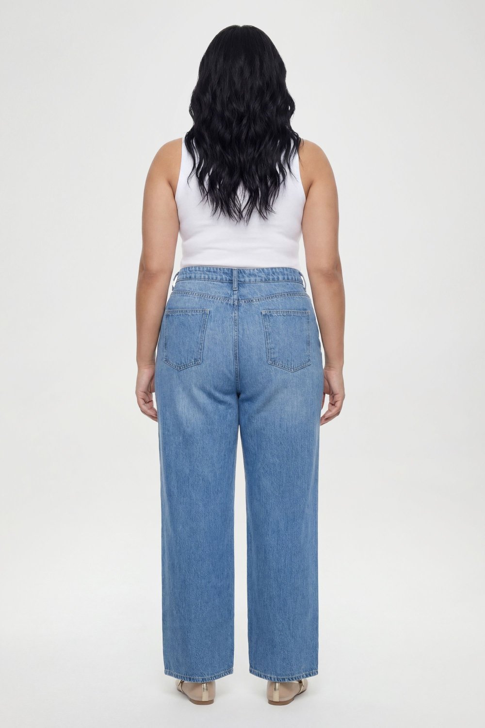 Mid blue high-waisted boyfriend jeans - Plus size