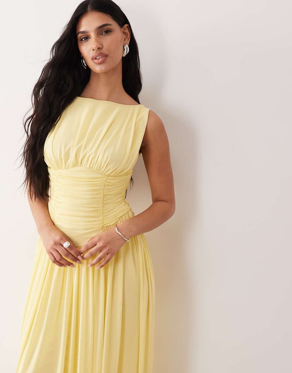 Robe tulle b col bateau w ourlet boule asymétrique - Citron