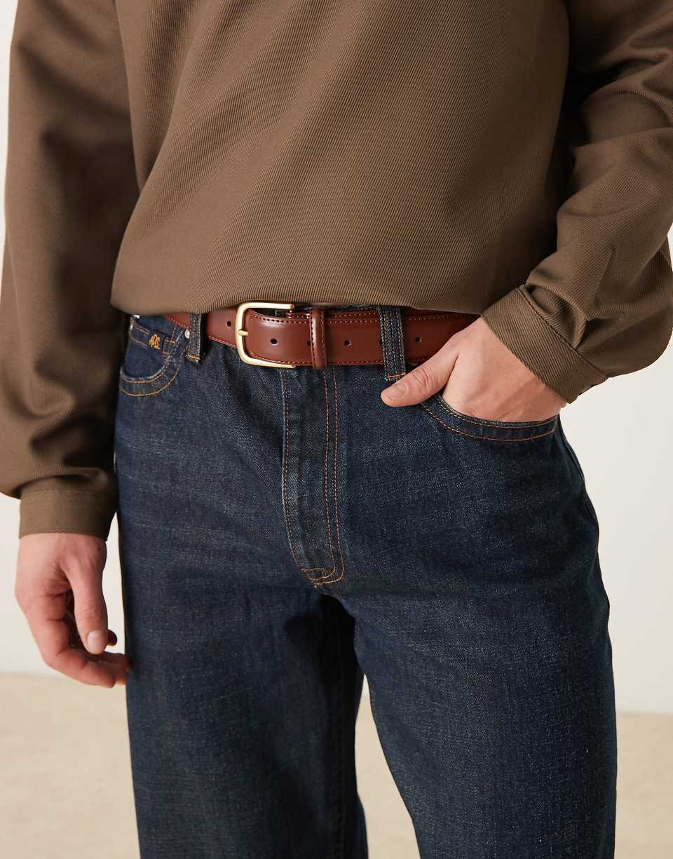 Ceinture élégante en cuir avec boucle dorée - Marron