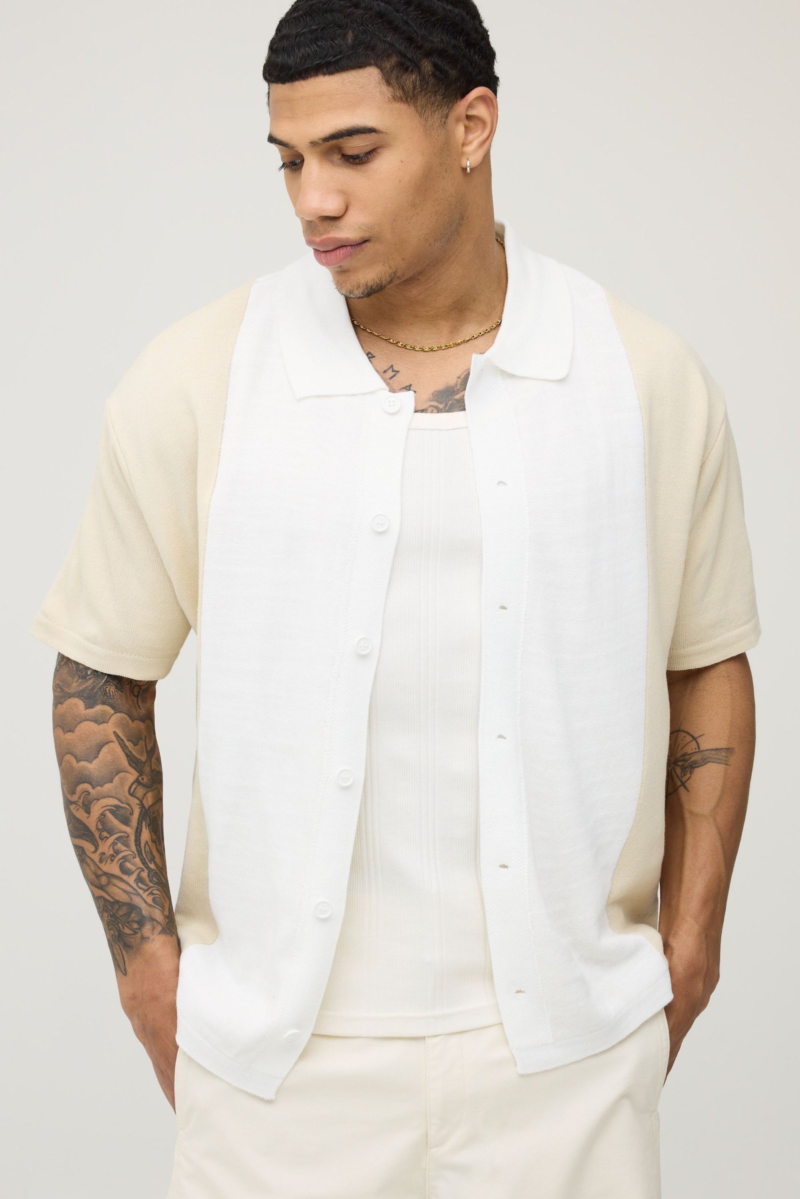 Chemise Tricotée Décontractée Coupe Boxy À Blocs De Couleur