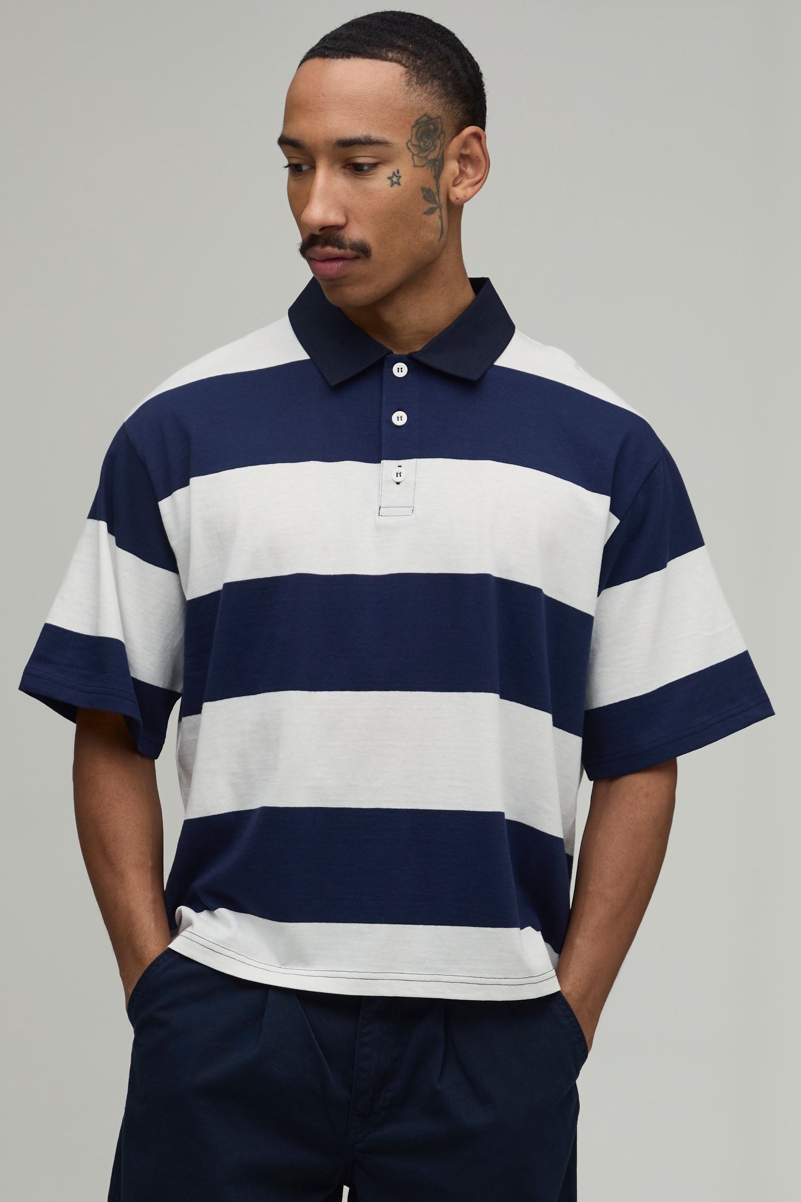 Polo rugby rayé surdimensionné boxy