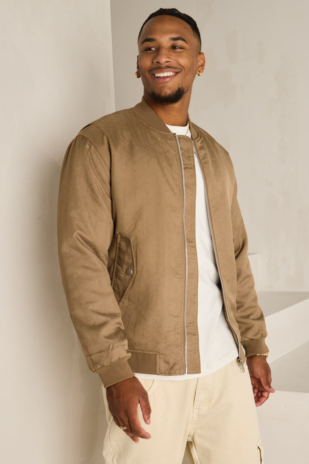Bomber zippé à motif géométrique marron