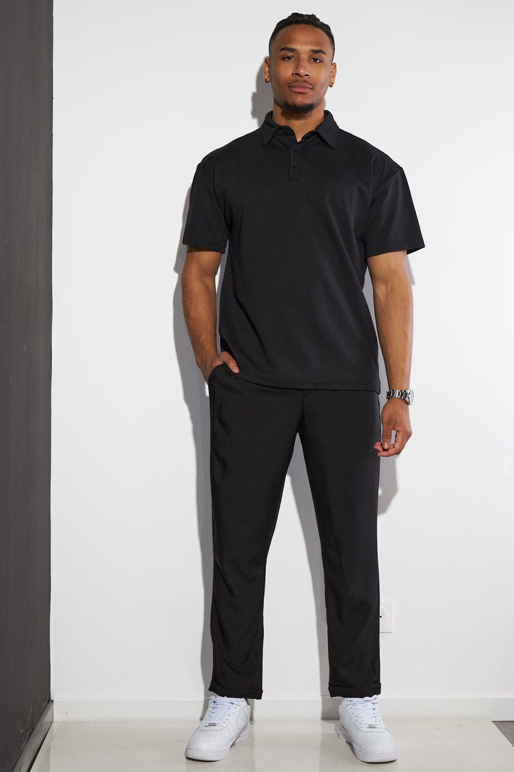 Polo basique coupe large noir